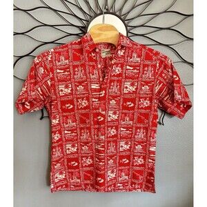Hilo Hattie The Hawaiian Original Red Bamboo Tropical Floral Button Shirt M